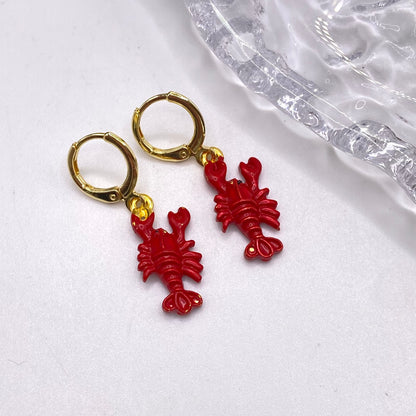 Red Lobster Huggie Hoop Earrings