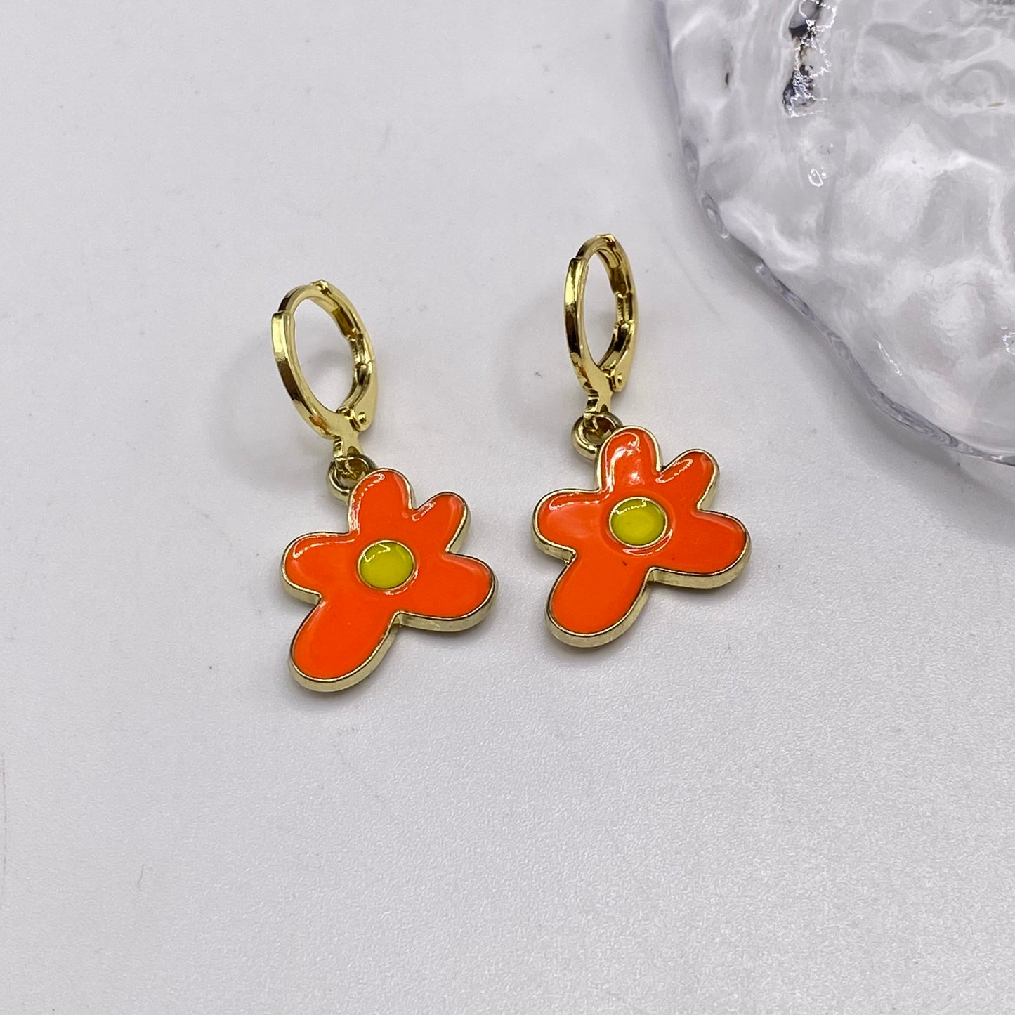 Groovy Orange Flower Huggie Hoop Earrings