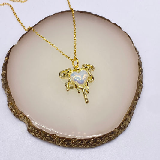 Gold Melting Pearl Heart Necklace