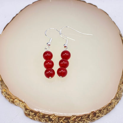 Round Red Carnelian Crystal Earrings