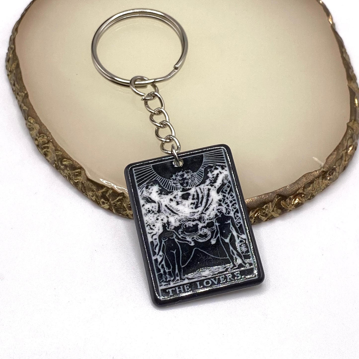 Black and White The Lovers Tarot Card Keyrings