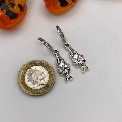 Hanging  Bat Huggie Hoop Earrings