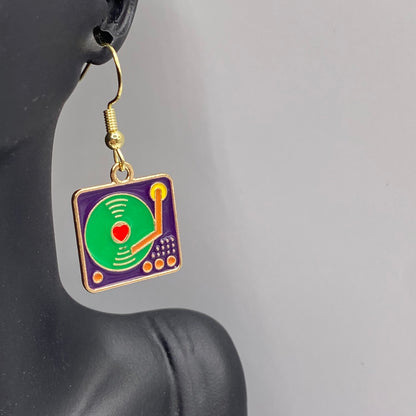 Gold Vinyl Record Player Earrings