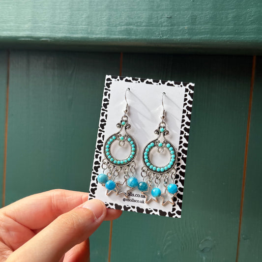 Blue Starry Boho Crystal Drop Earrings