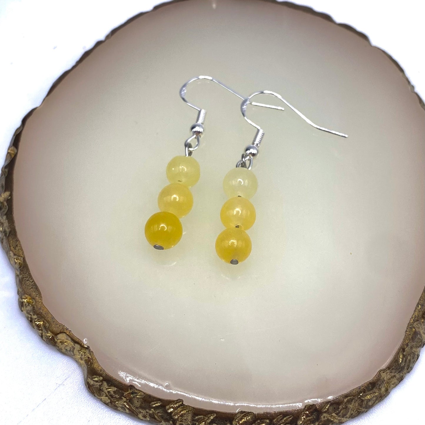 Round Yellow Jade Crystal Earrings