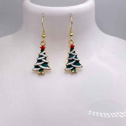 Green Christmas Tree Earrings
