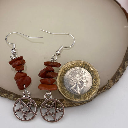 Pentagram Red Crystal Earrings