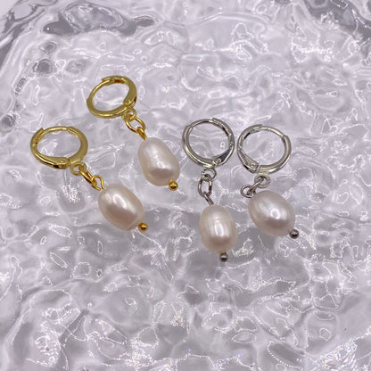 Pearl Drop Huggie Hoop Earrings