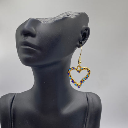 Blue Speckled Heart Earrings