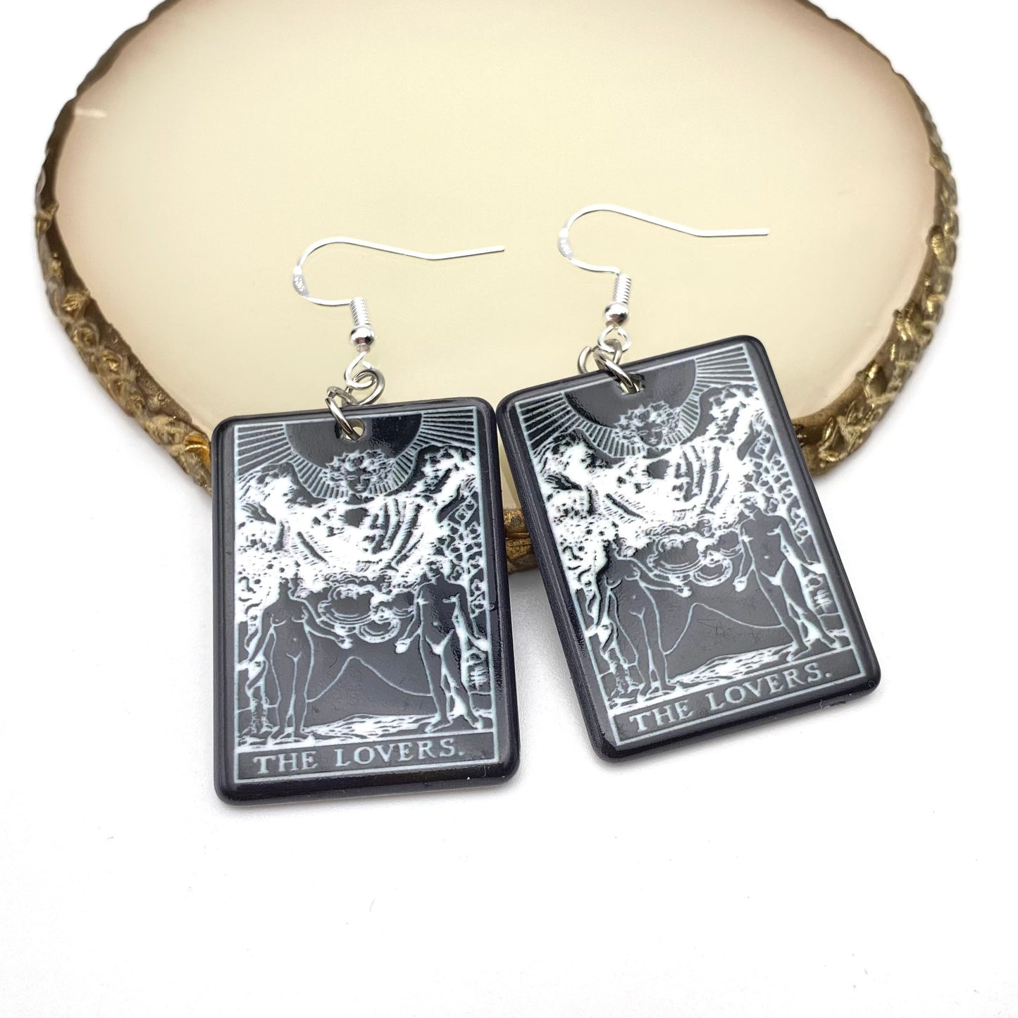 Black and White The Lovers Tarot Card Earrings