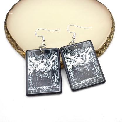 Black and White The Lovers Tarot Card Earrings
