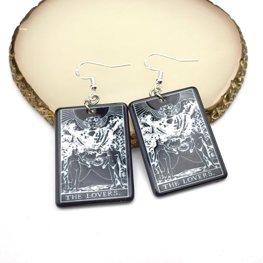 Black and White The Lovers Tarot Card Earrings