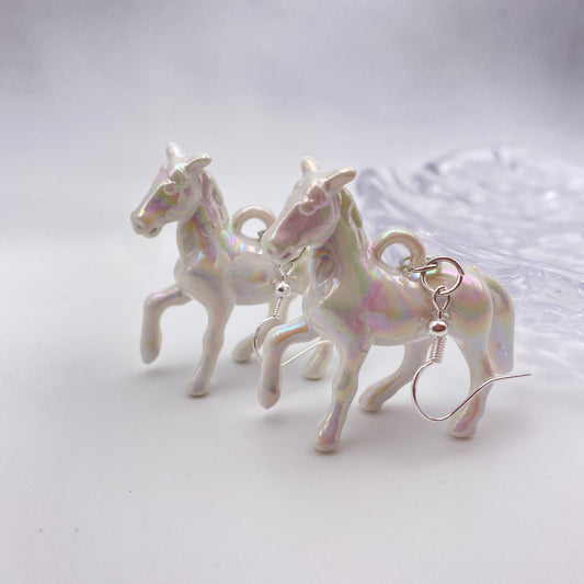 White Horse Earrings