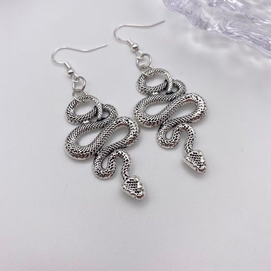 Big Silver Snake Earrings