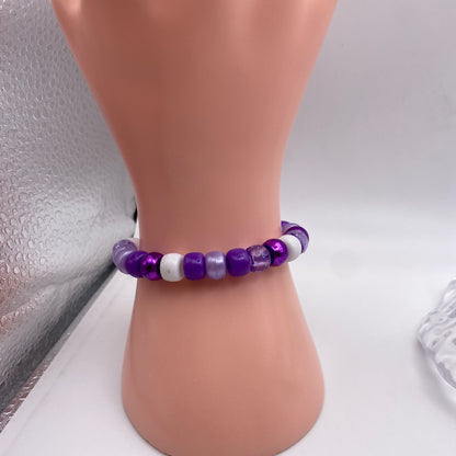 Purple and White Beaded Bracelet