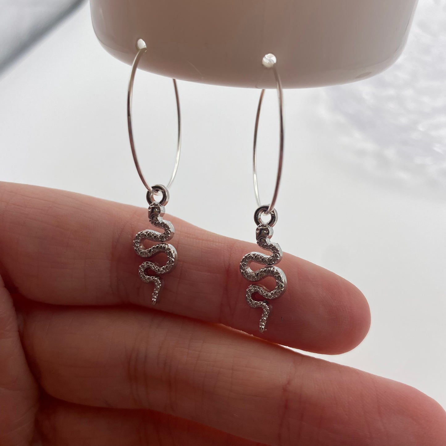 Small Silver Snake Hoop Earrings