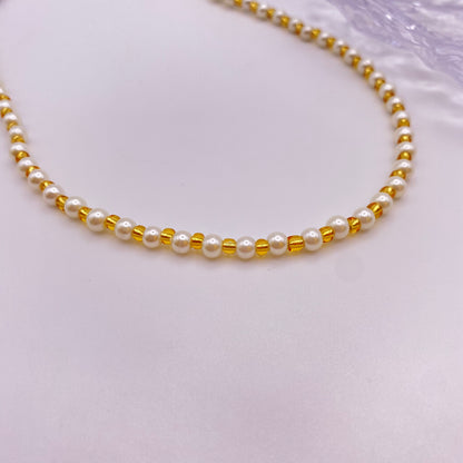 Gold and White Pearl Beaded Necklace