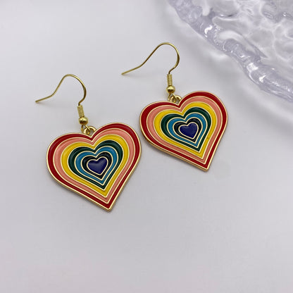 Gold Rainbow Heart Earrings