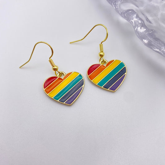 Gold Rainbow Heart Earrings