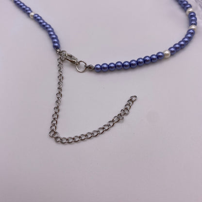 Blue and White Pearl Beaded Necklace with Fish