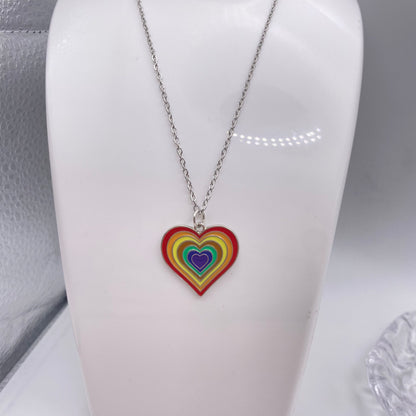 Silver Rainbow Heart Necklace