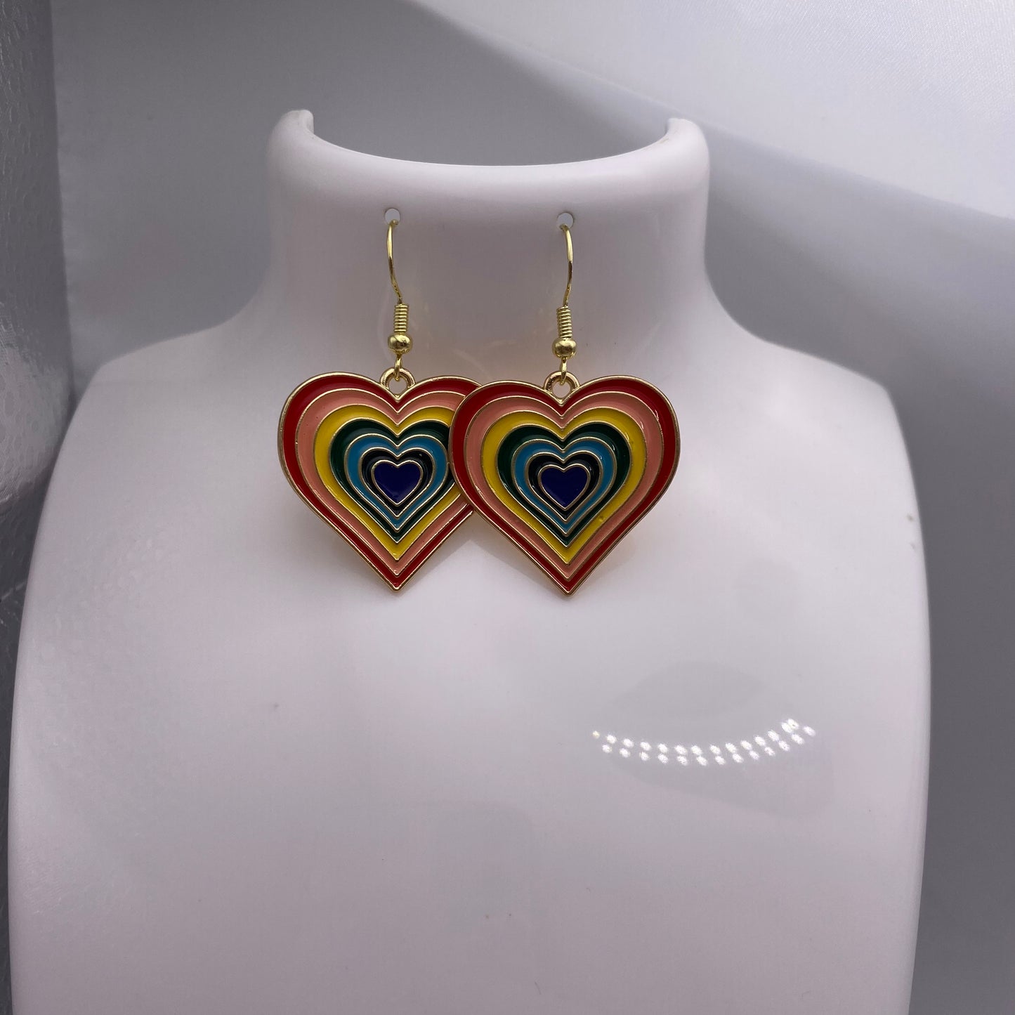 Gold Rainbow Heart Earrings