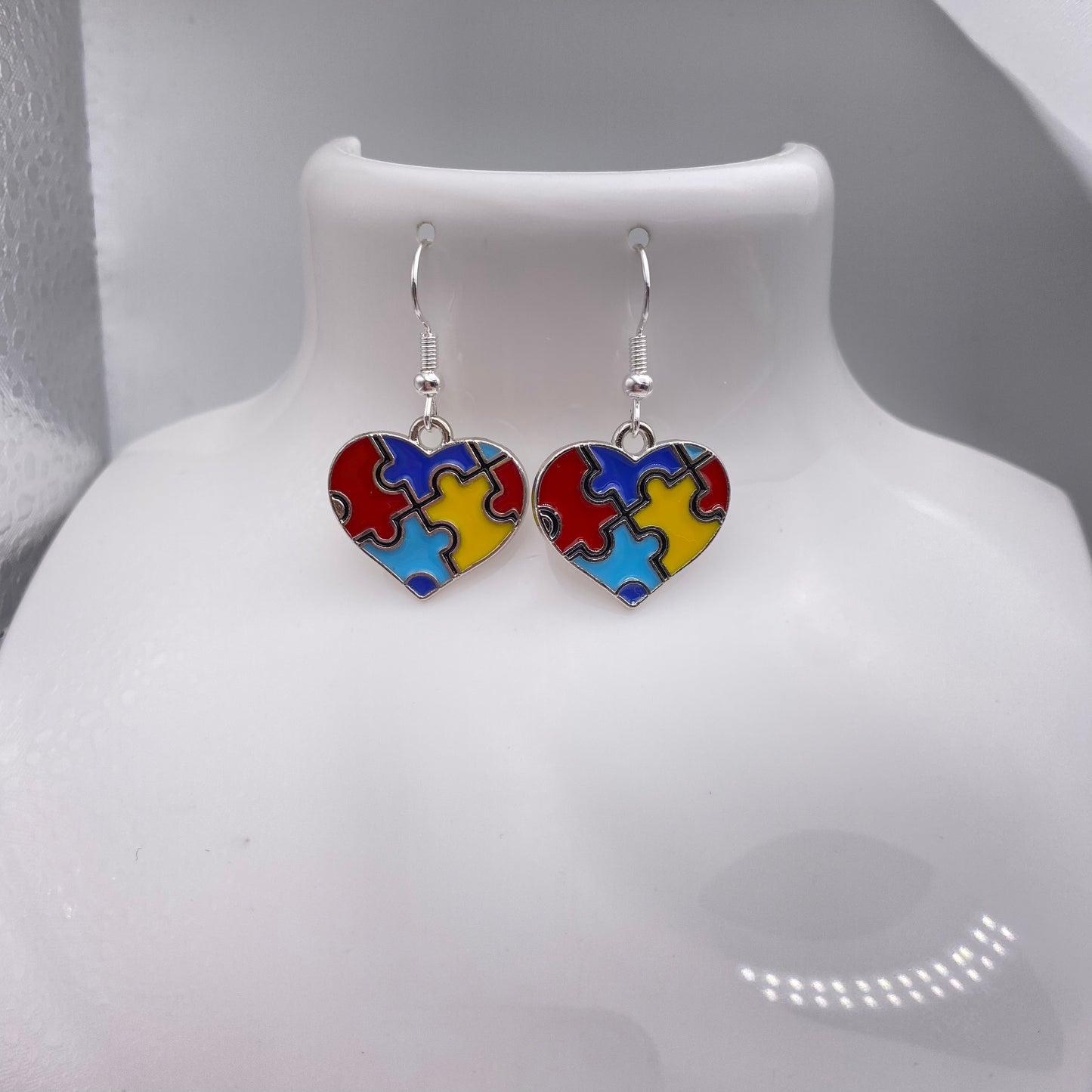 Jigsaw Puzzle Heart Earrings