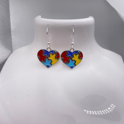 Jigsaw Puzzle Heart Earrings