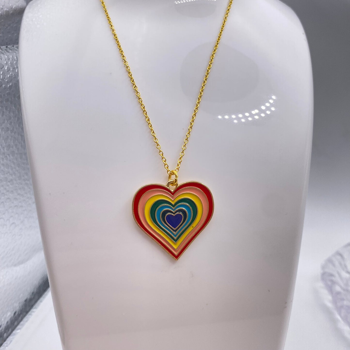 Gold Rainbow Heart Necklace