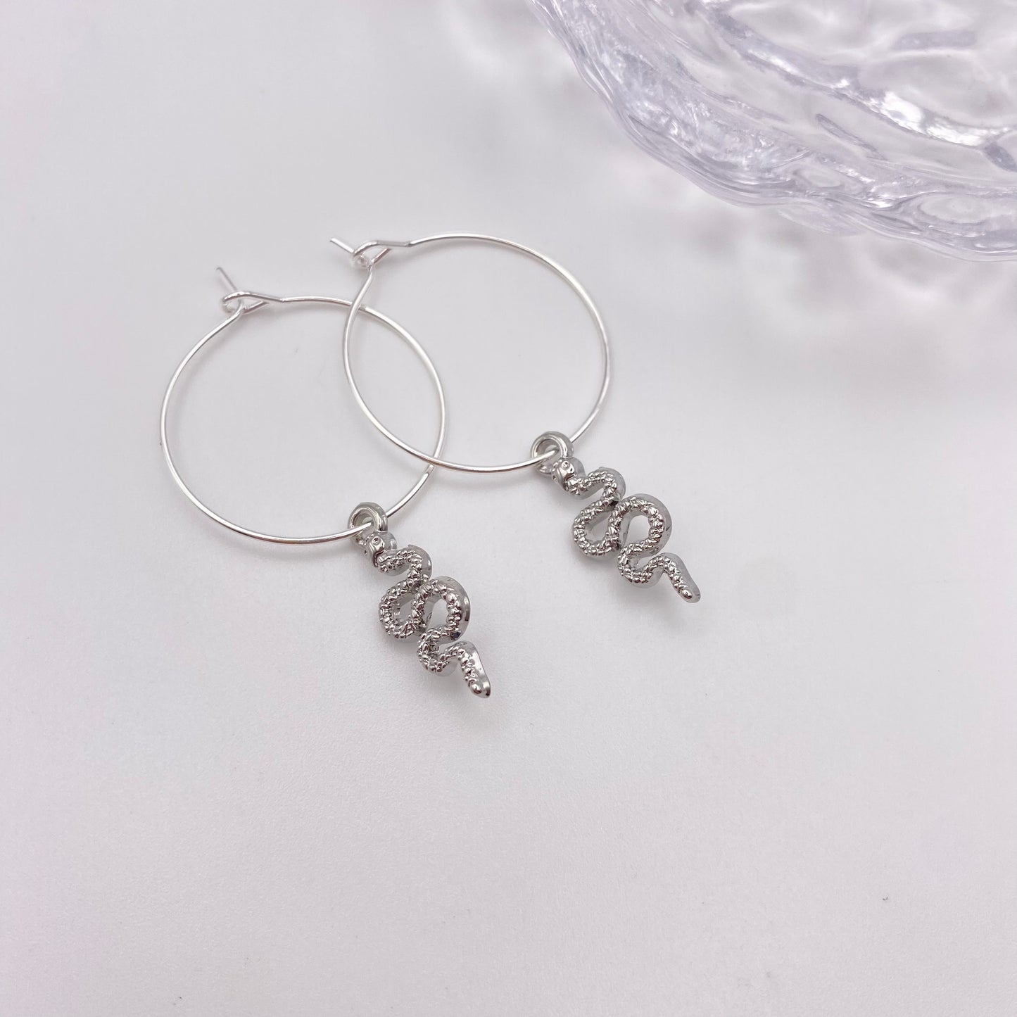 Small Silver Snake Hoop Earrings