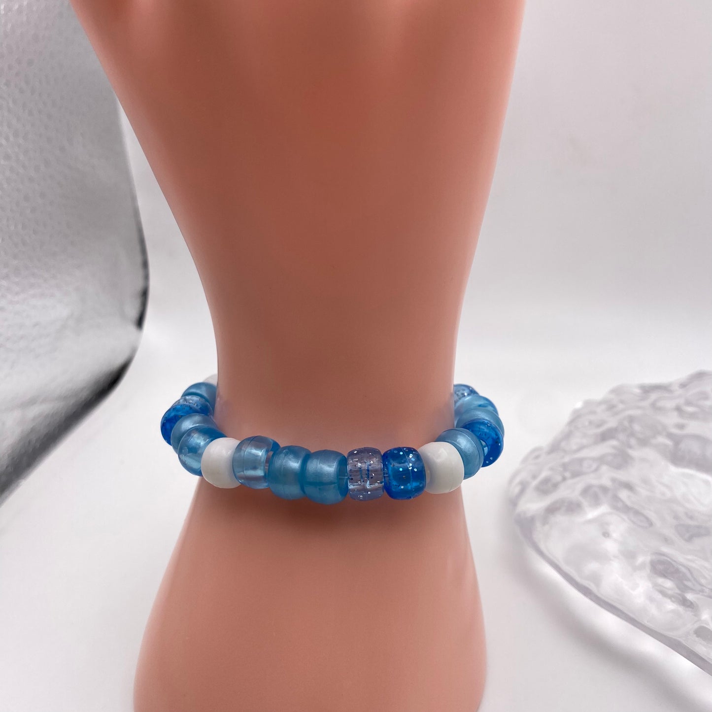 Light Blue and White Beaded Bracelet