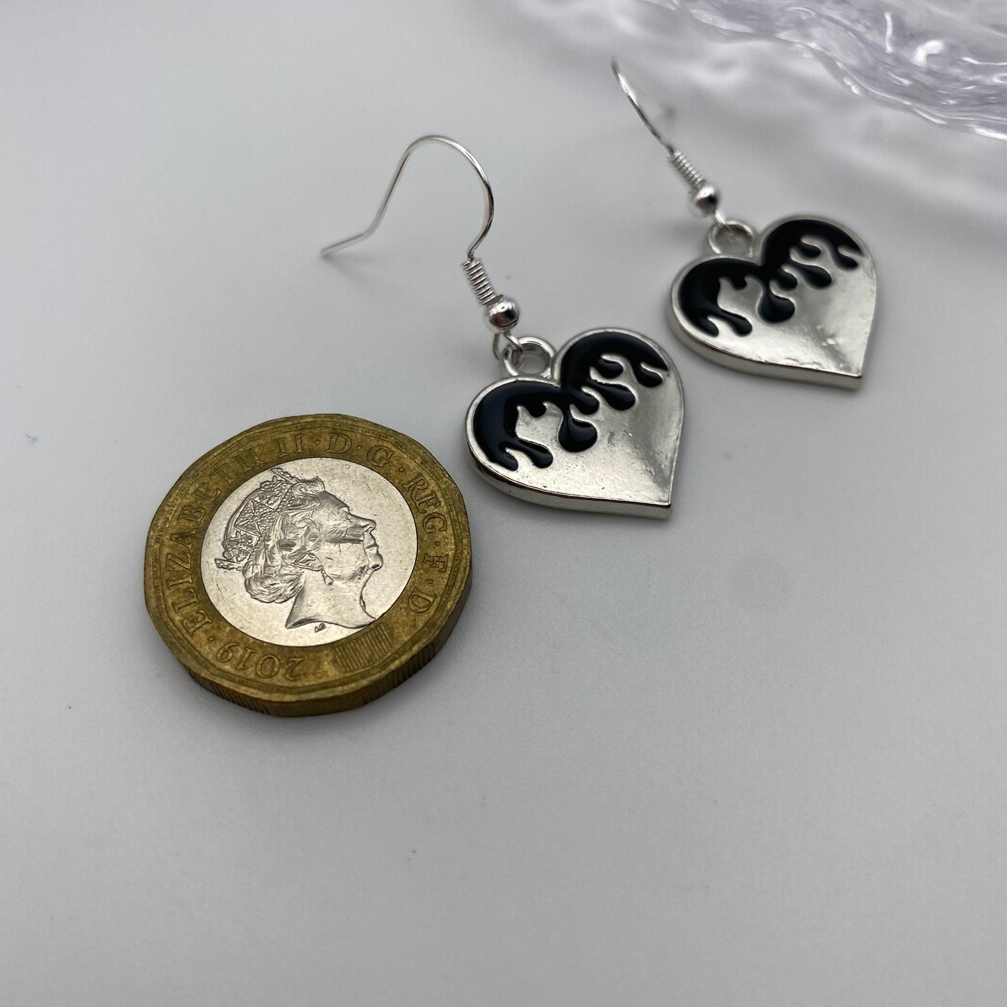 Black Flame Heart Earrings