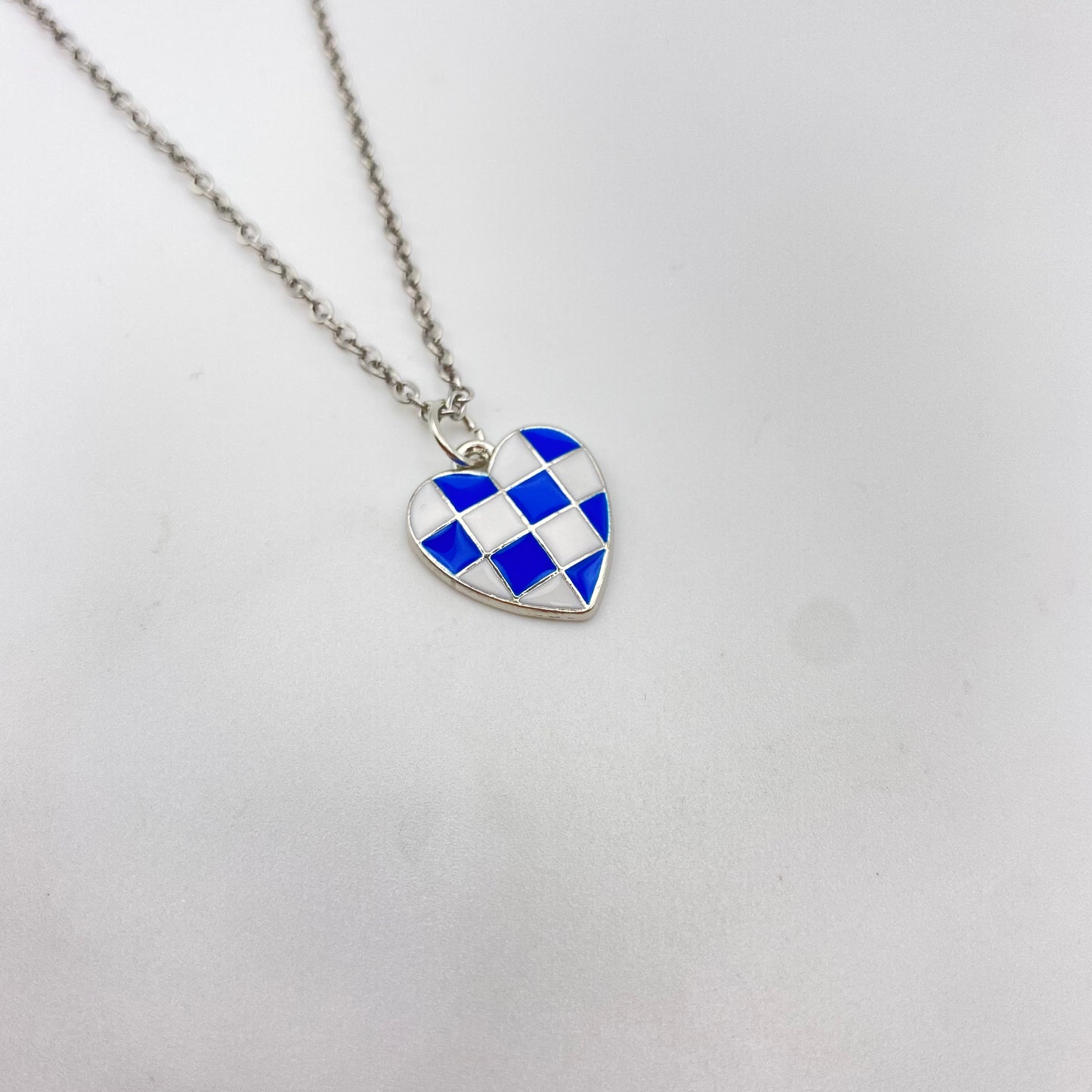 Silver Checkered Heart Necklace