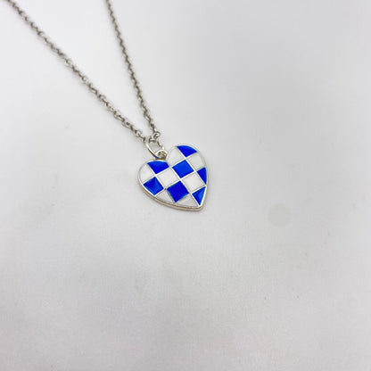 Silver Checkered Heart Necklace