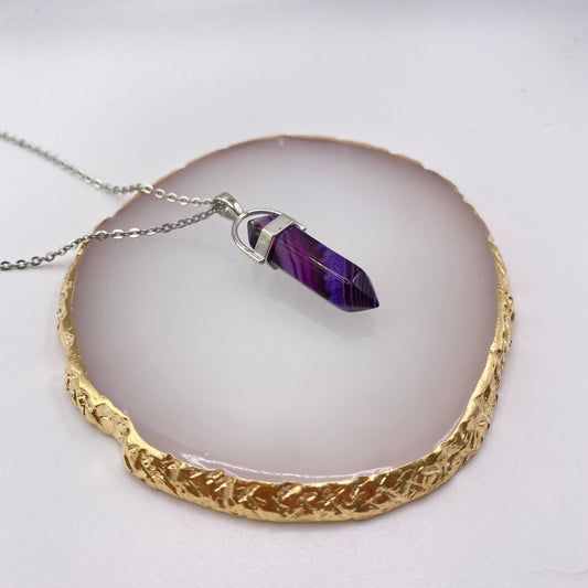 Purple Agate Crystal Pendant Necklace