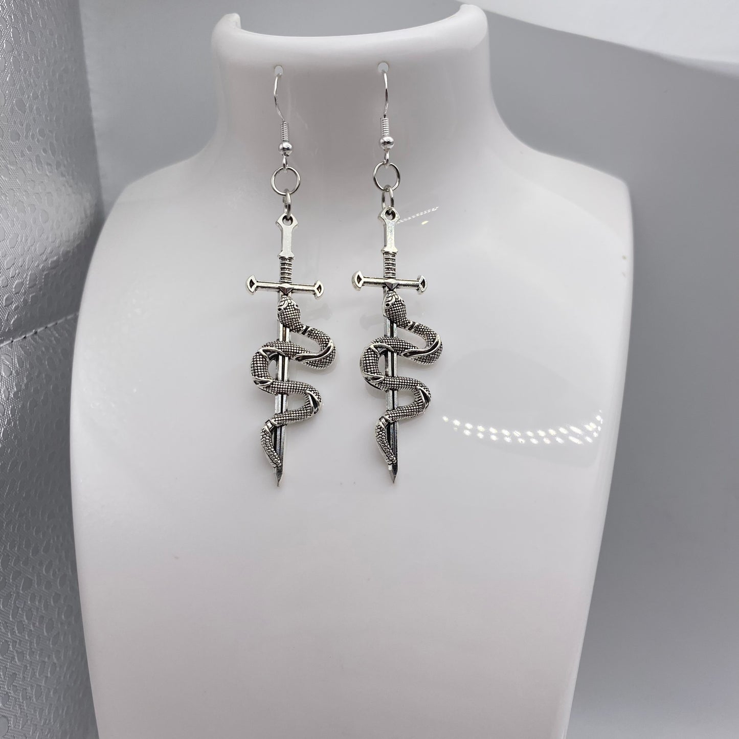 Small Snake on a Sword Earrings