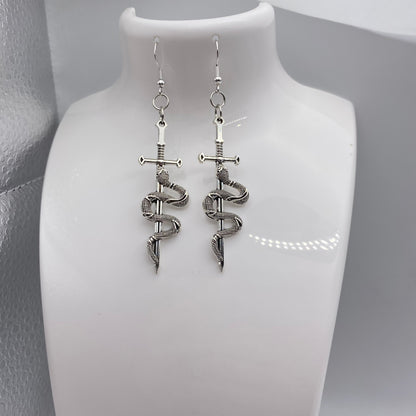 Small Snake on a Sword Earrings