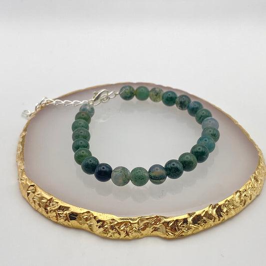 Round Moss Agate Crystal Bracelet