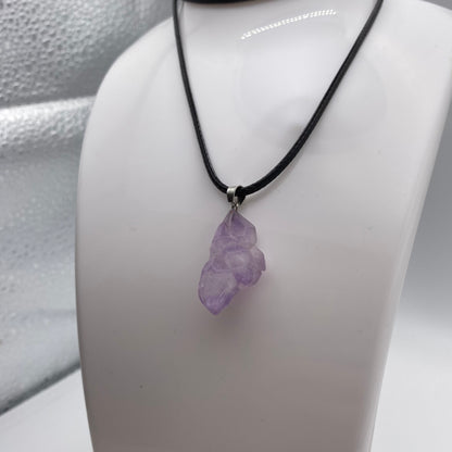 Amethyst Crystal Chunk Pendant Necklace on Black Cord