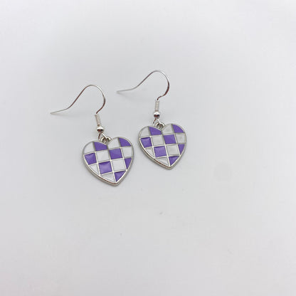 Silver Checkered Heart Earrings