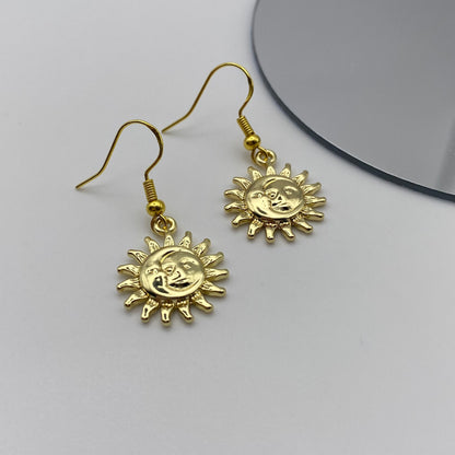 Small Gold Sun and Moon Earrings