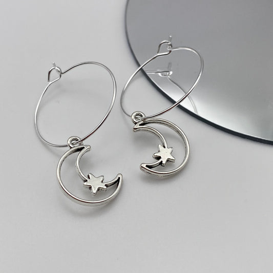 Starry Moon Hoop Earrings