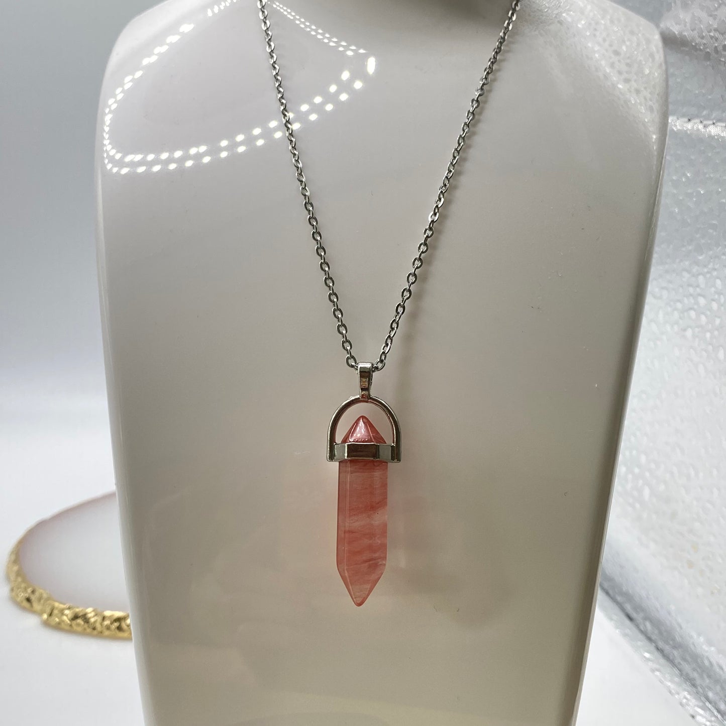 Cherry Quartz Crystal Pendant Necklace