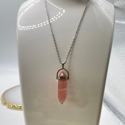 Cherry Quartz Crystal Pendant Necklace