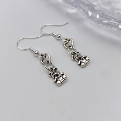 Dangly Love Heart Bear Earrings