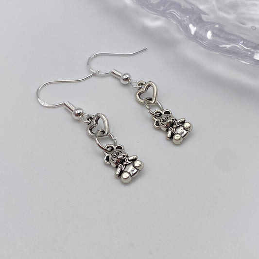 Dangly Love Heart Bear Earrings