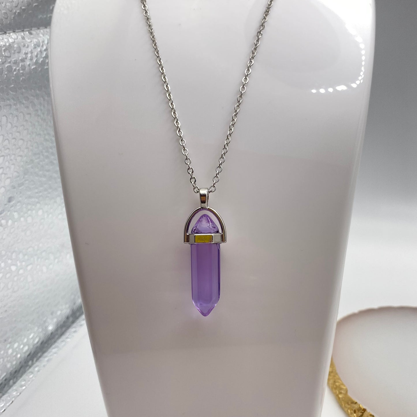 Purple Glass Crystal Pendant Necklace