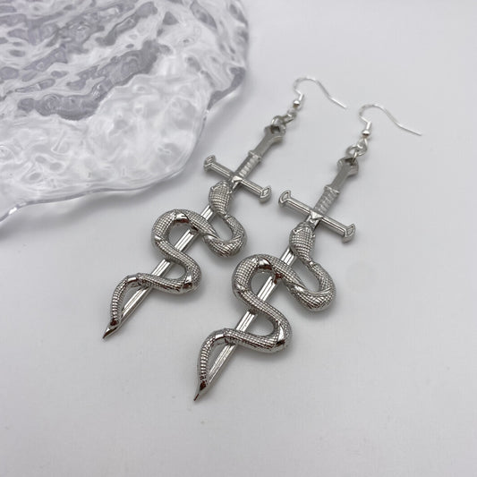 Snake on a Sword Earrings