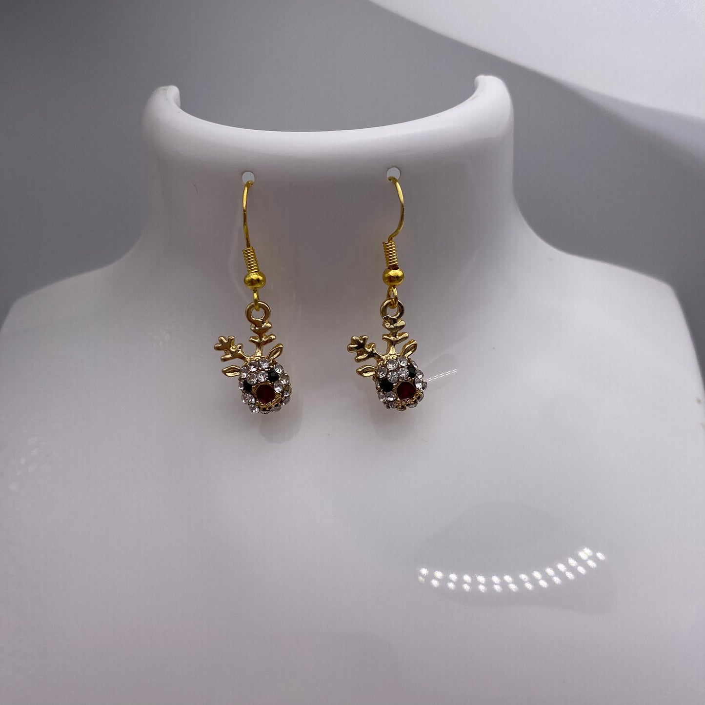 Gold Rudolph Reindeer Face Earrings