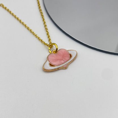 Gold Colourful Planet Heart Necklace